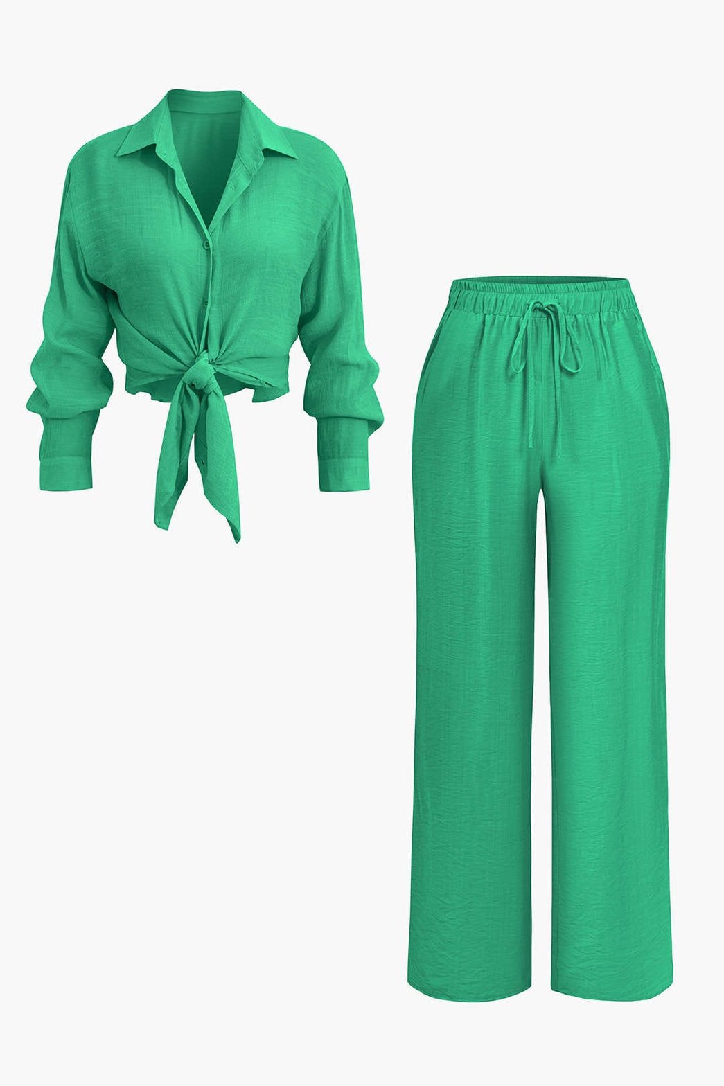 Ensemble Élégant Chemise Nouée et Pantalon Large