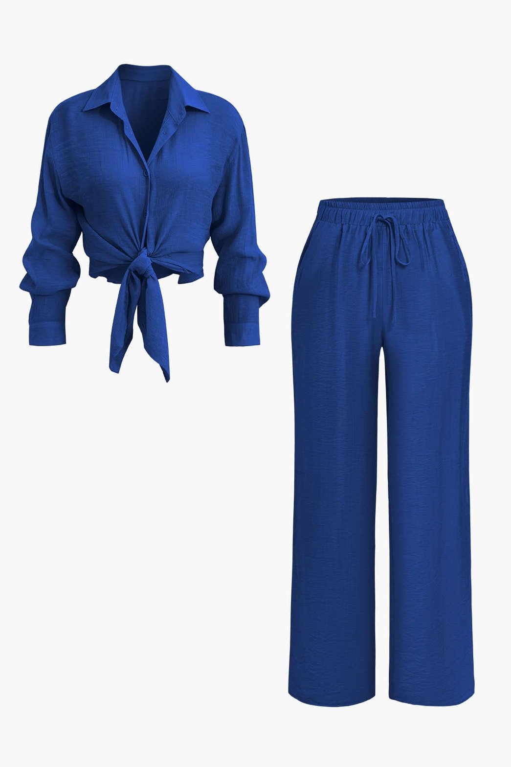 Ensemble Élégant Chemise Nouée et Pantalon Large
