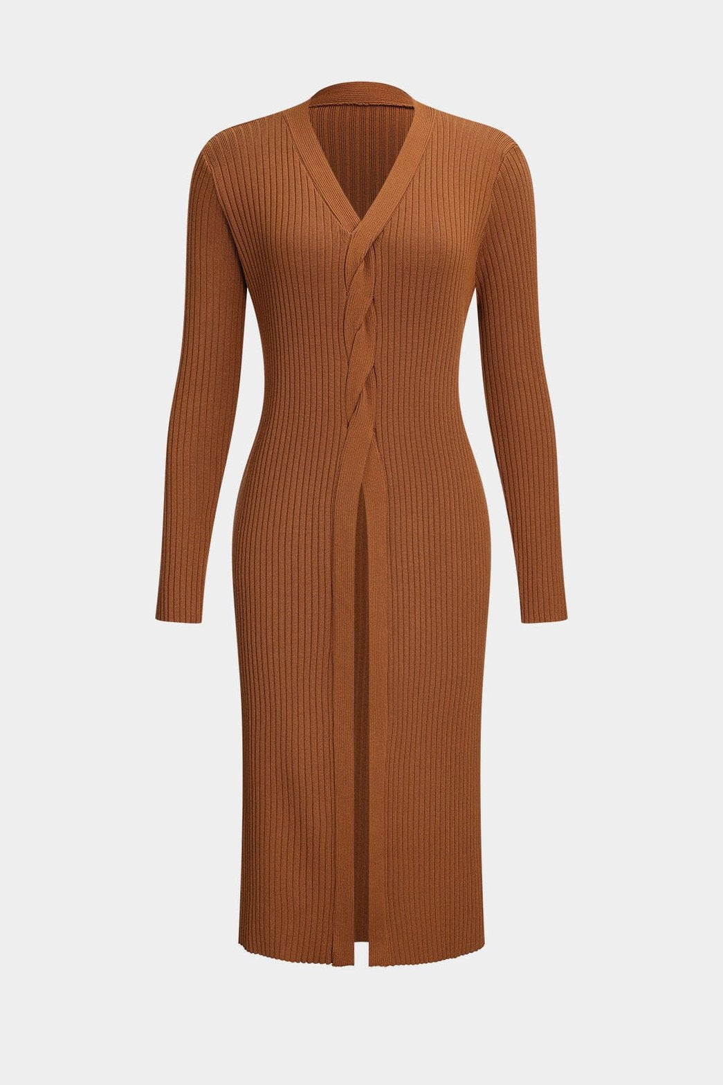 Ensemble maille côtelée marron vue dos élégance