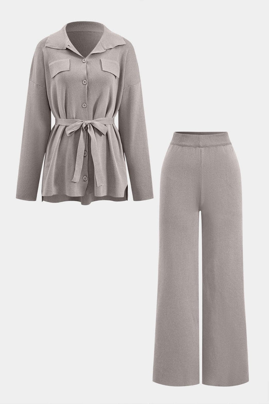 Ensemble tricot gris élégant avec ceinture doux