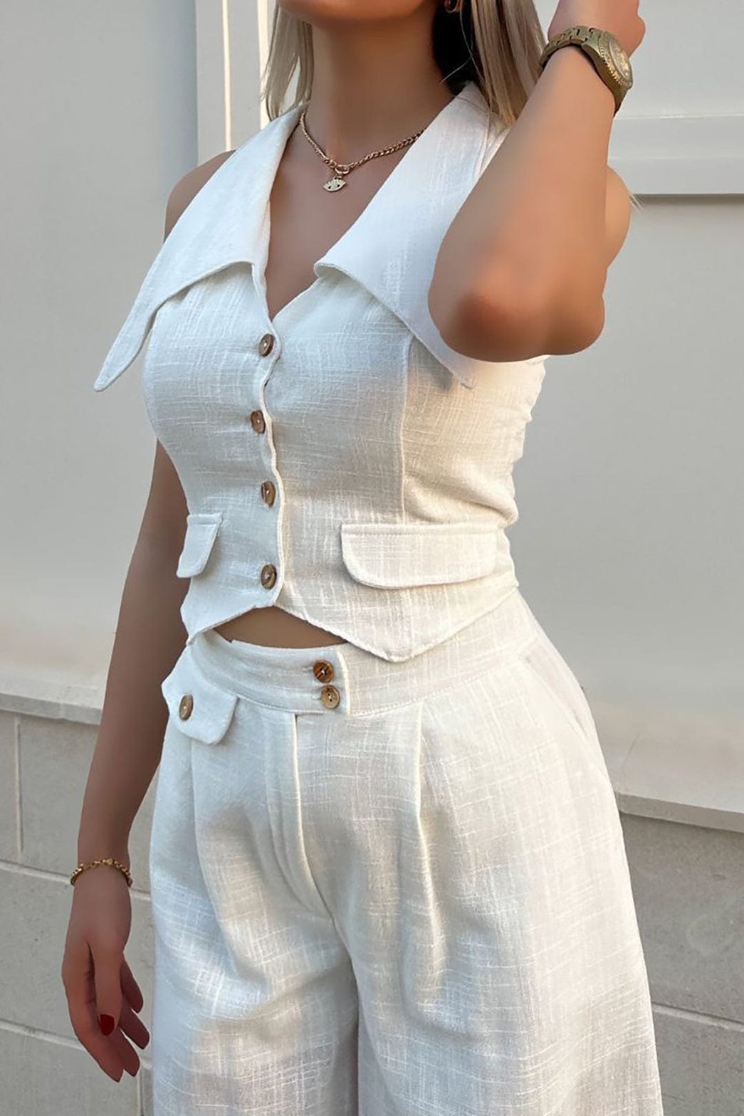 Ensemble lin blanc vue latérale harmonie