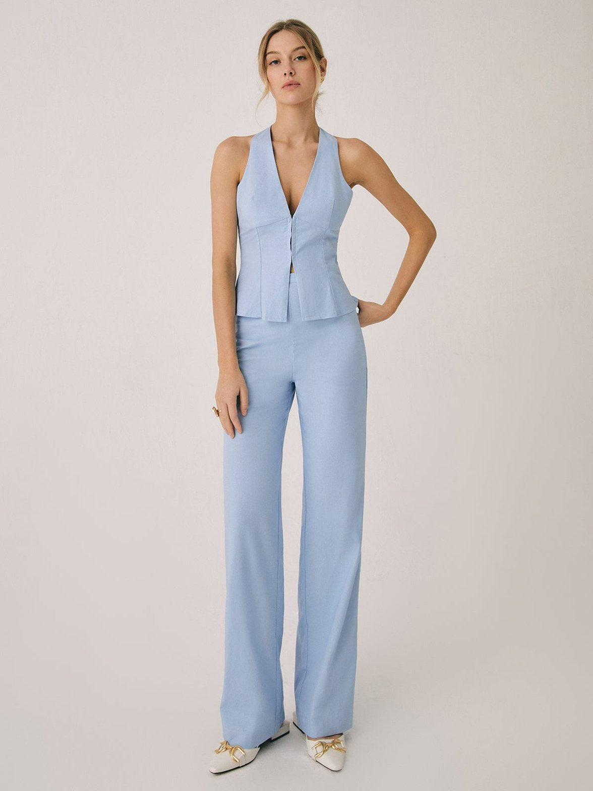 Ensemble coordonné chic femme azur