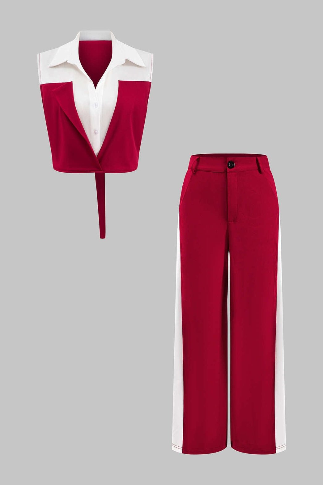 Top sans manches boutonné blanc et rouge étoile