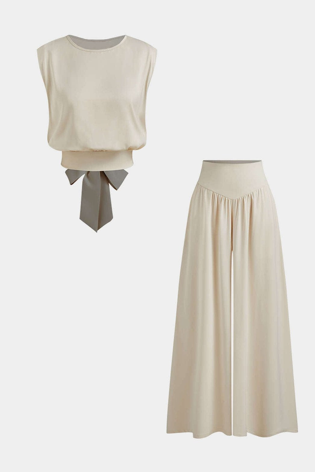 Ensemble deux pièces beige avec nœud arrière harmonie