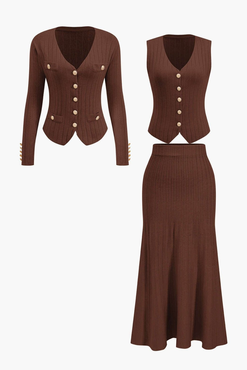 Ensemble tricot marron élégant douceur