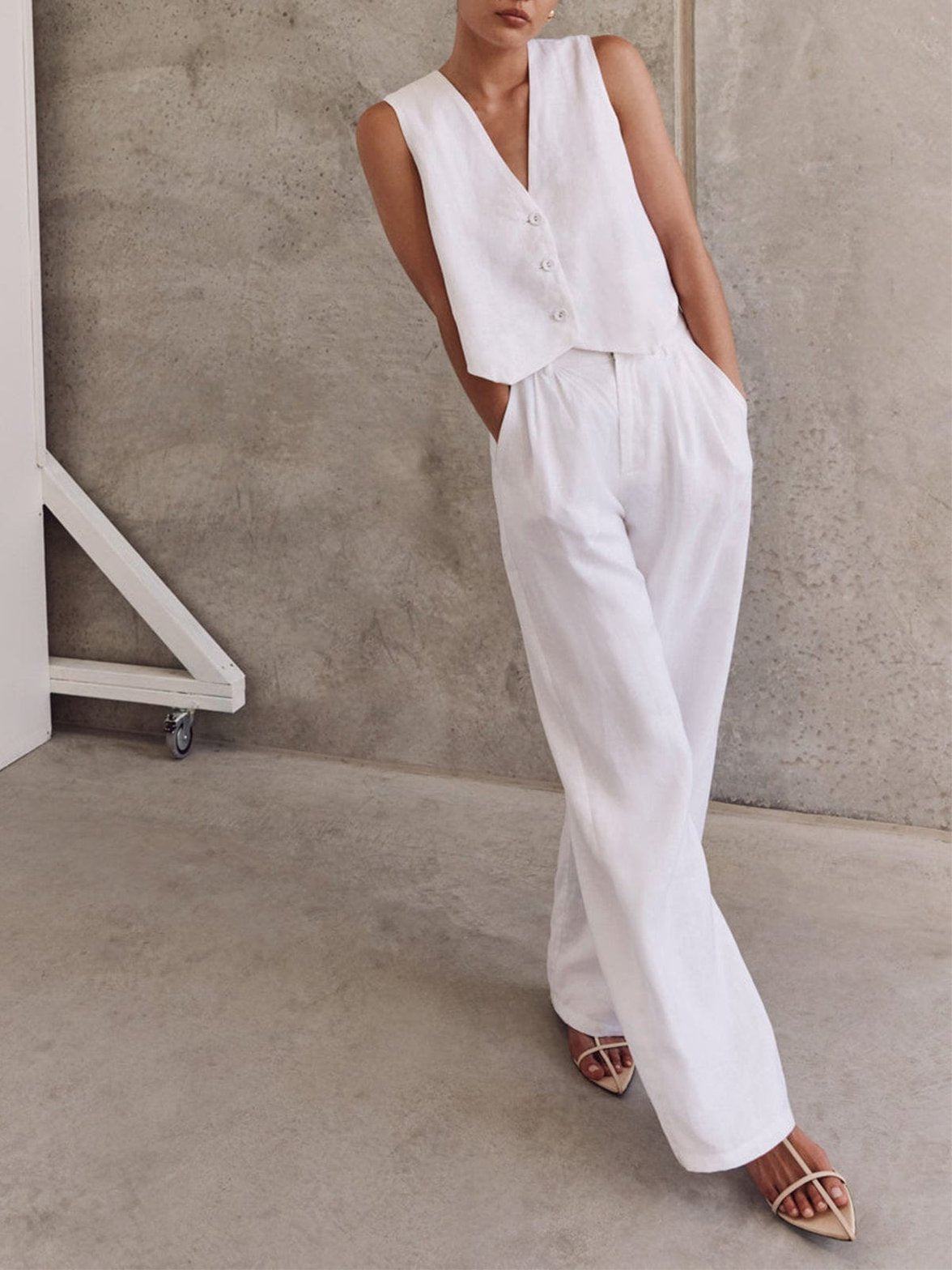 Ensemble gilet pantalon blanc brise