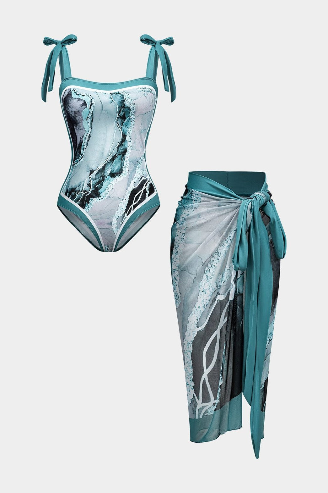 Ensemble maillot gainant turquoise et paréo assorti soleil