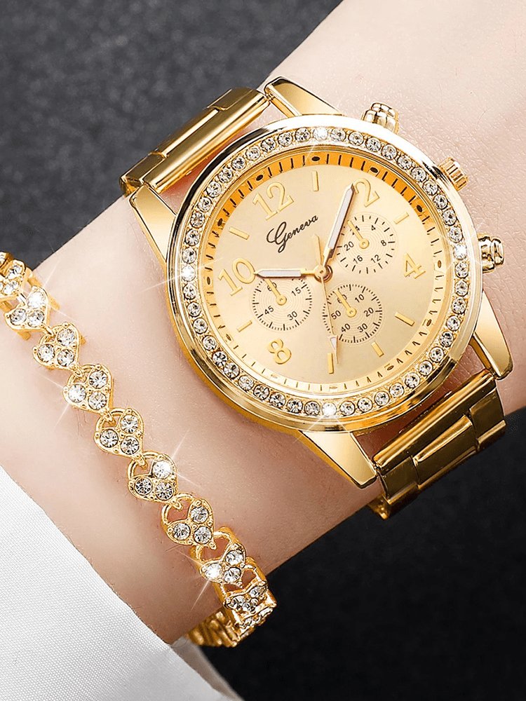 Montre dorée élégante avec bracelet cristal