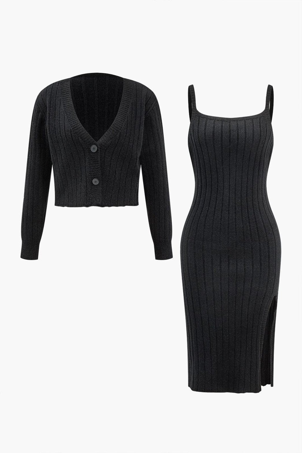 Ensemble robe et cardigan noir élégant - Harmonie