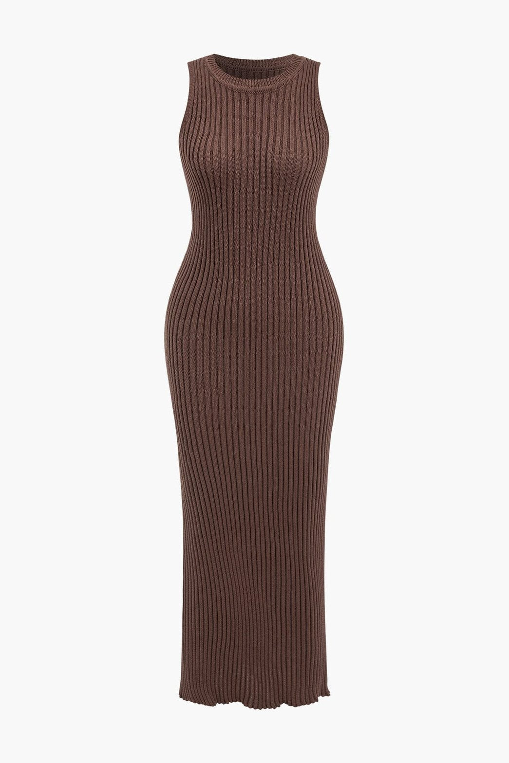 Robe longue côtelée marron ajustée harmonie