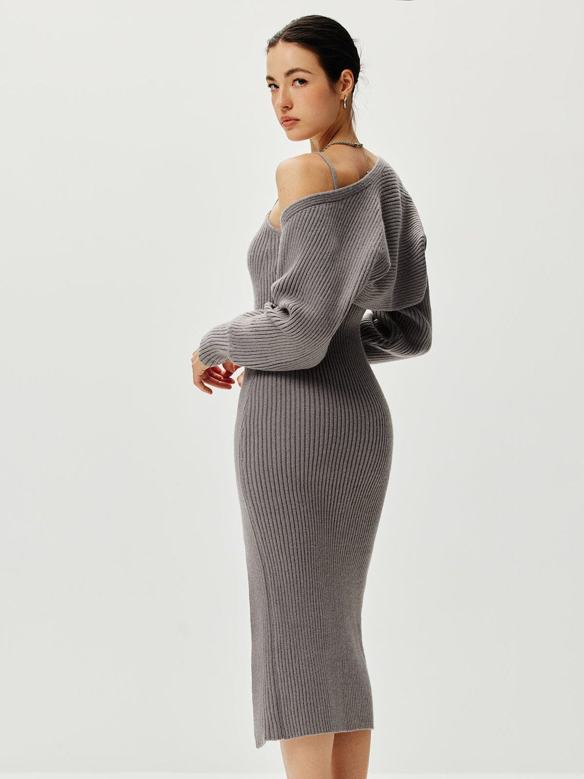 Robe fendue avec cardigan assorti tendresse