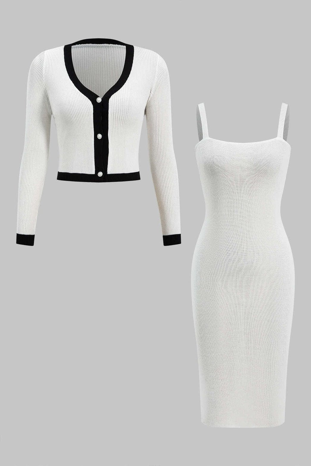 Ensemble robe midi et cardigan blanc douceur