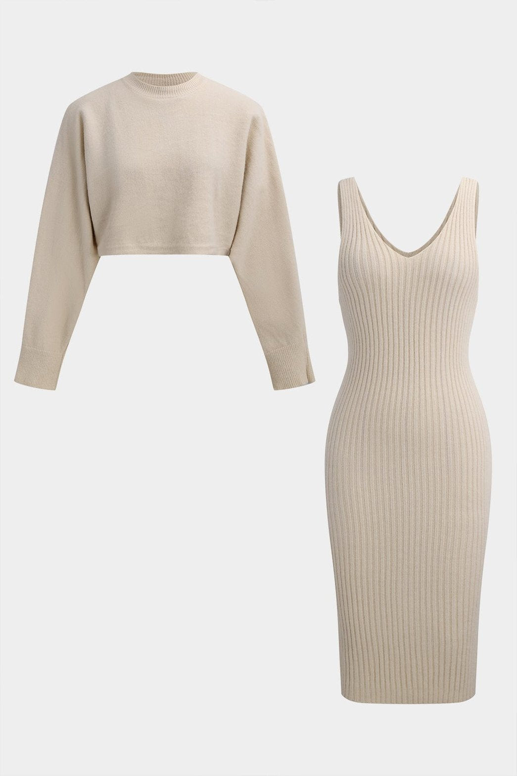 Ensemble robe et pull beige doux