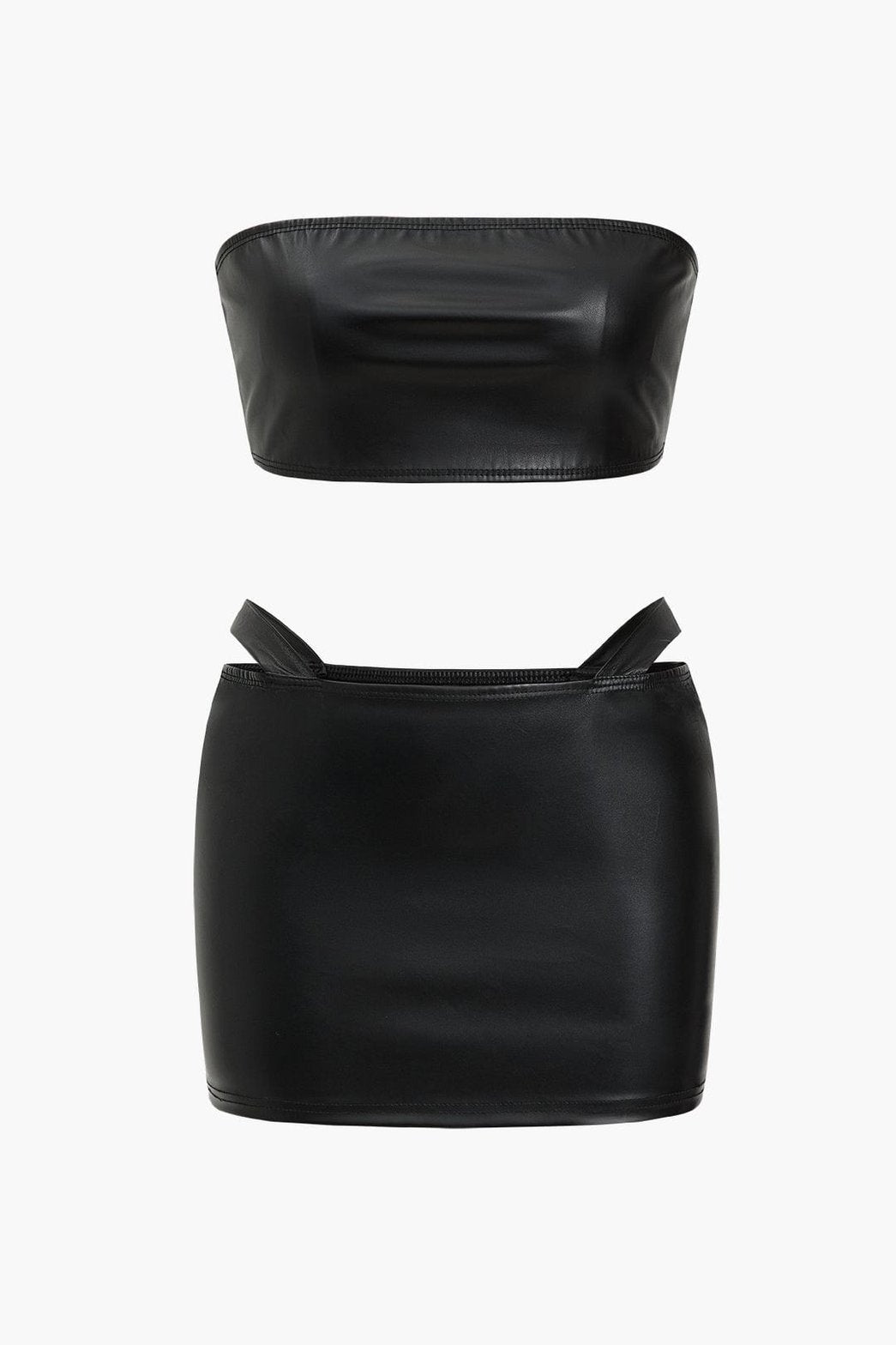 Ensemble crop top cuir noir élégant soleil