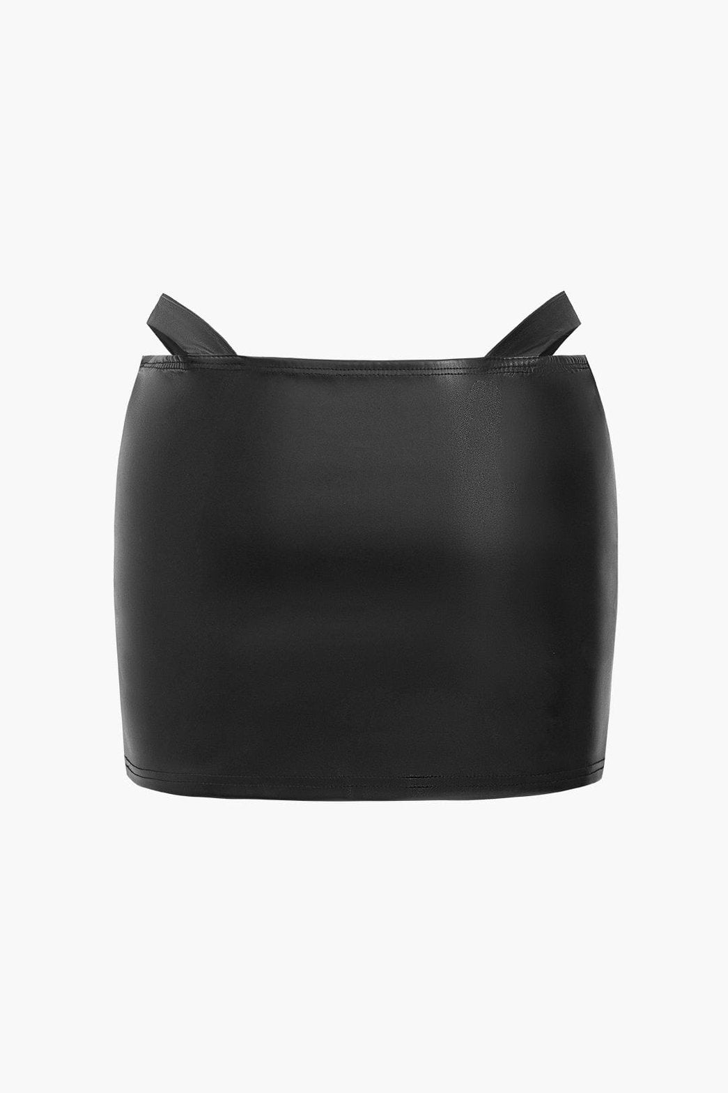 Mini-jupe taille haute cuir noir fleur