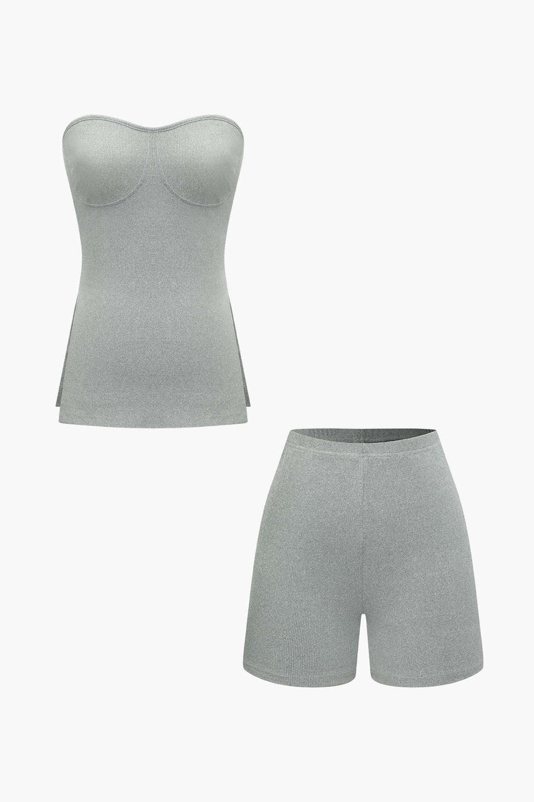 Ensemble Short Côtelé Basic Gris