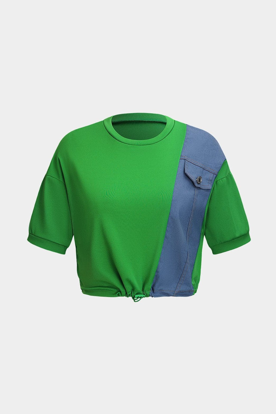 Ensemble patchwork vert et denim vue côté lune