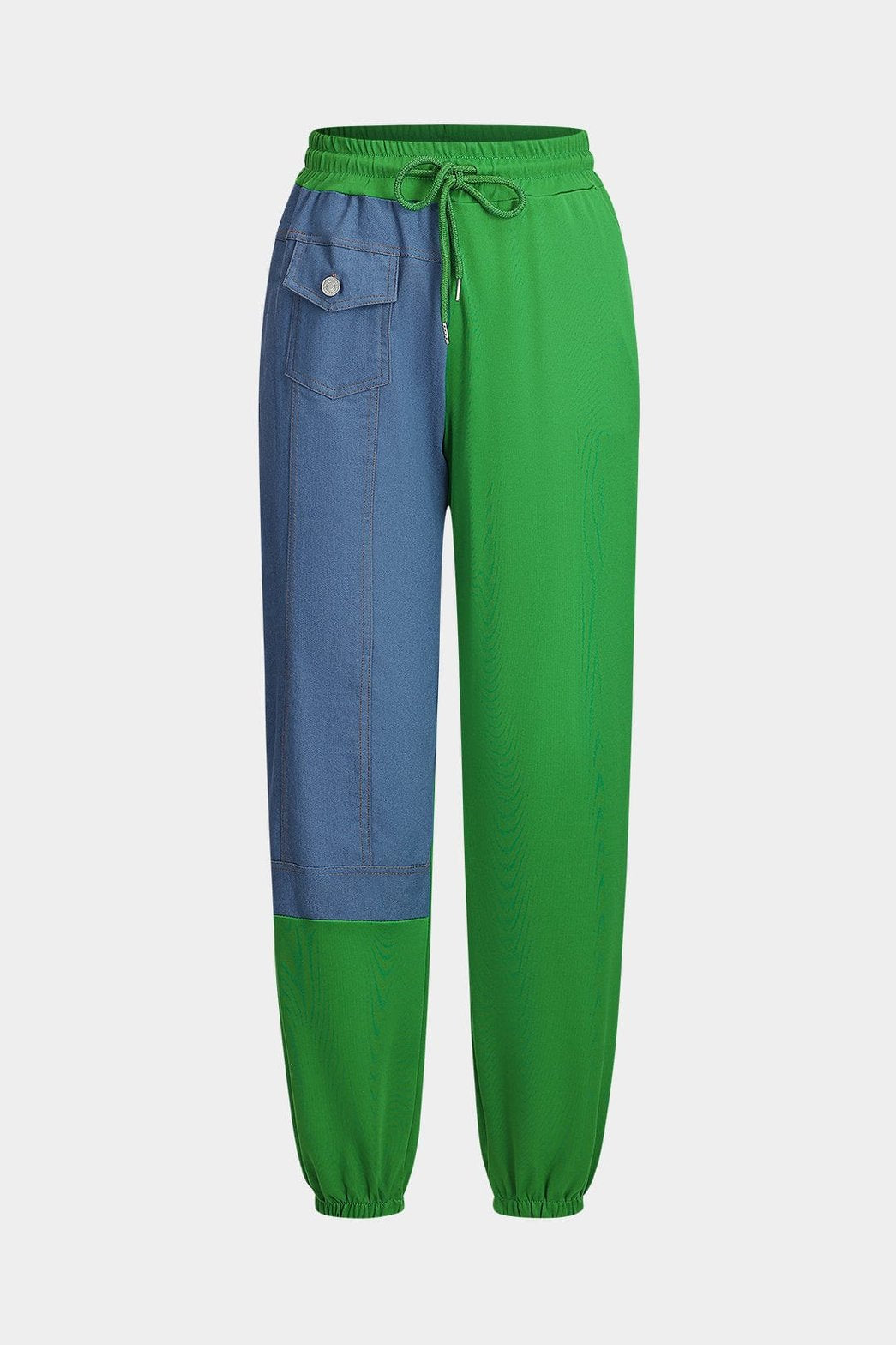 Ensemble patchwork vert et denim détail haut nuage