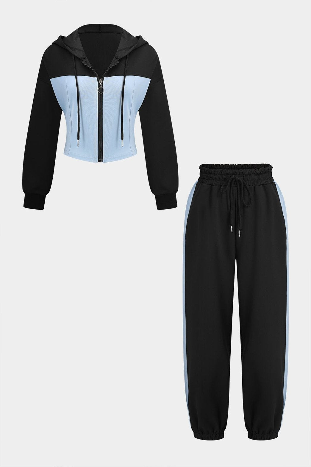 Ensemble sportswear bicolore noir et bleu ciel harmonie