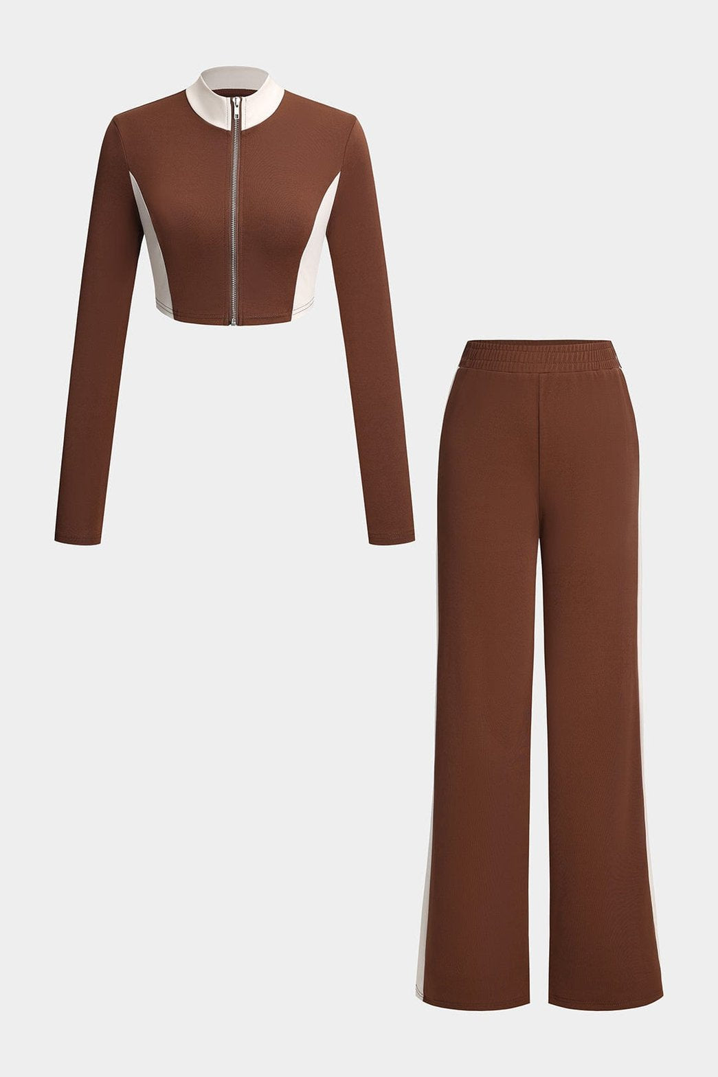 Ensemble coordonné bicolore marron et blanc élégant chic