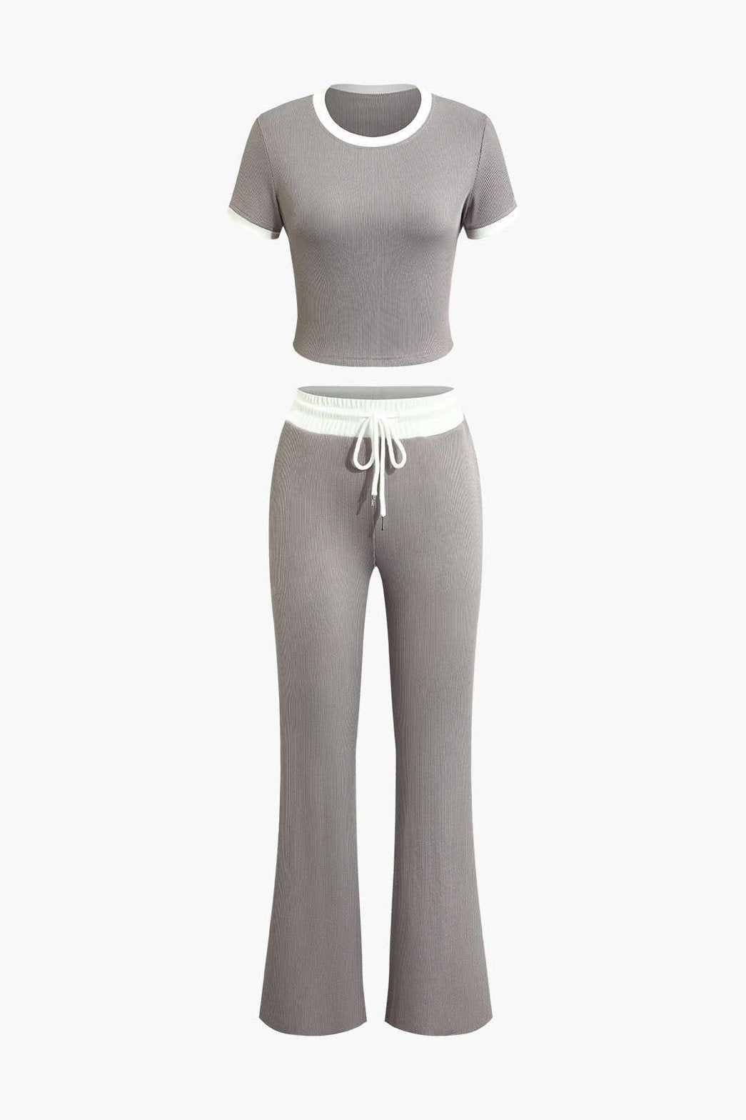 Ensemble côtelé gris et blanc vue de face douceur