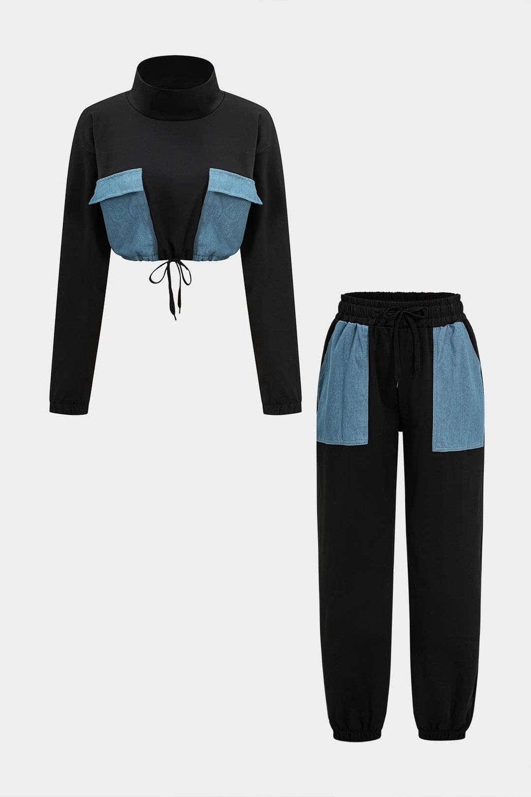 Ensemble sportswear noir et denim vue avant soleil