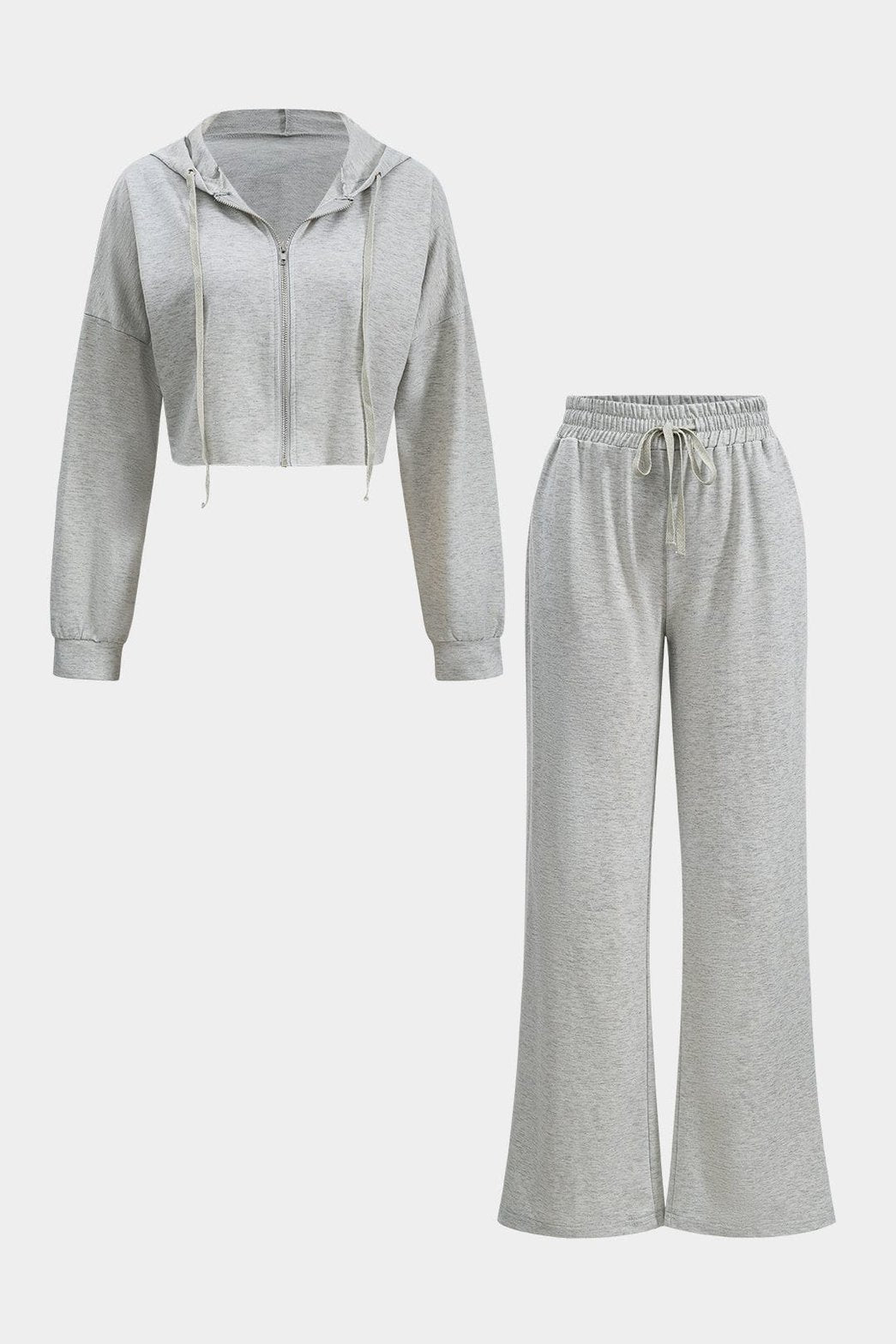 Ensemble sportif gris avec hoodie zippé et pantalon large harmonie