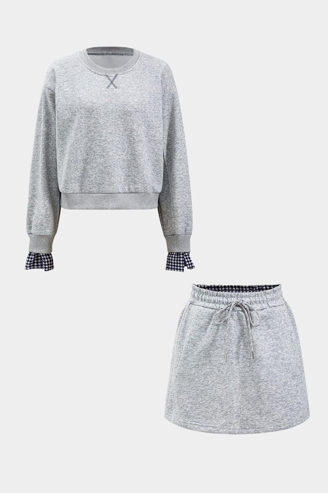 Ensemble gris chiné avec jupe courte décontracté doux