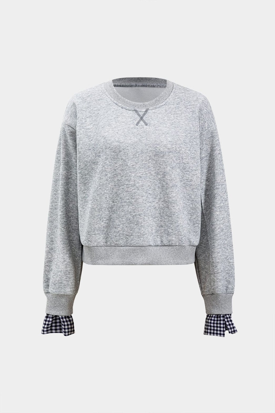 Ensemble sportswear gris avec détails vichy confort