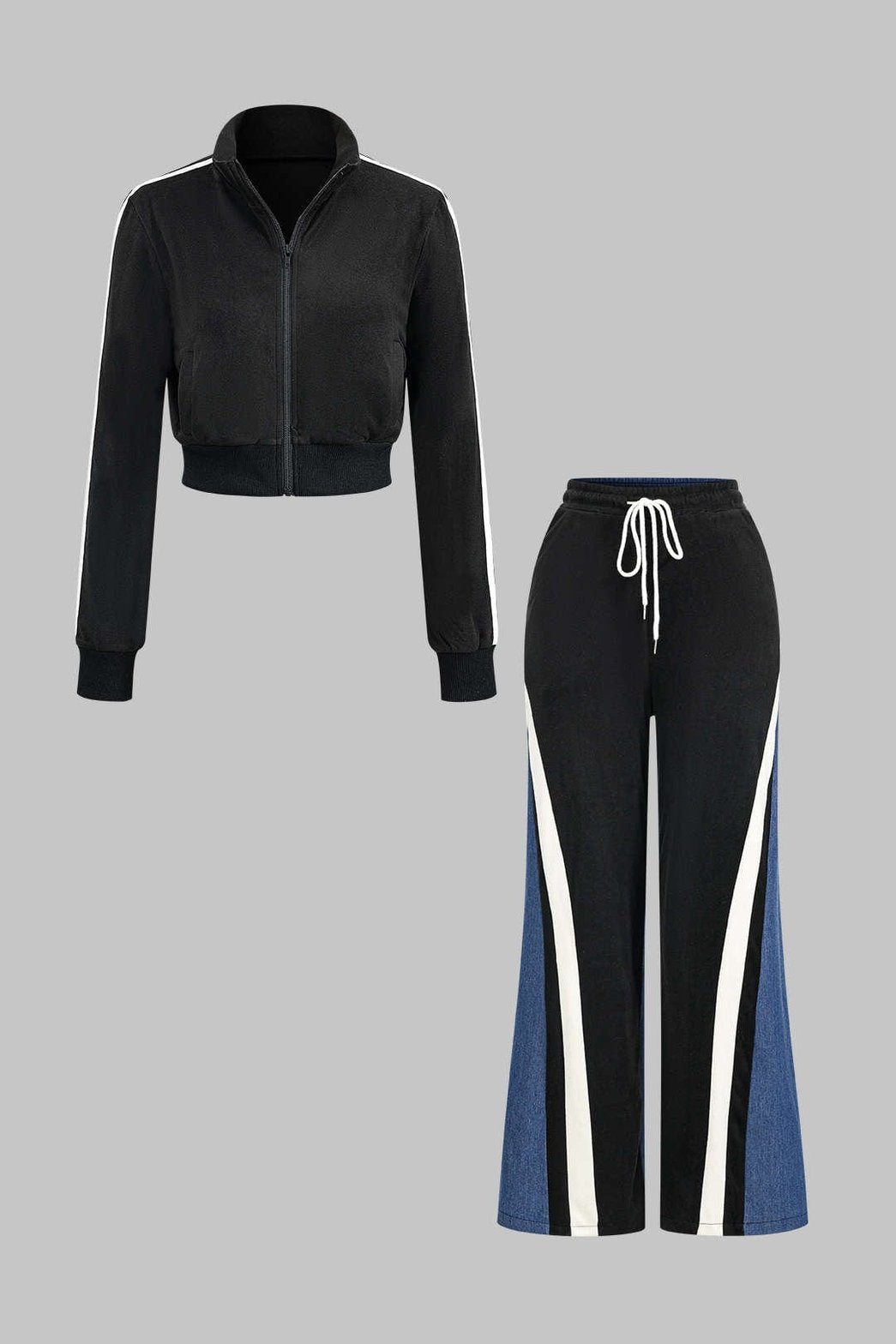 Ensemble sportif noir veste courte et pantalon denim étoile
