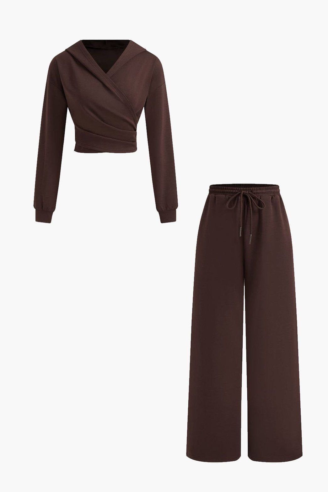 Ensemble sportswear marron avec top croisé à capuche douceur