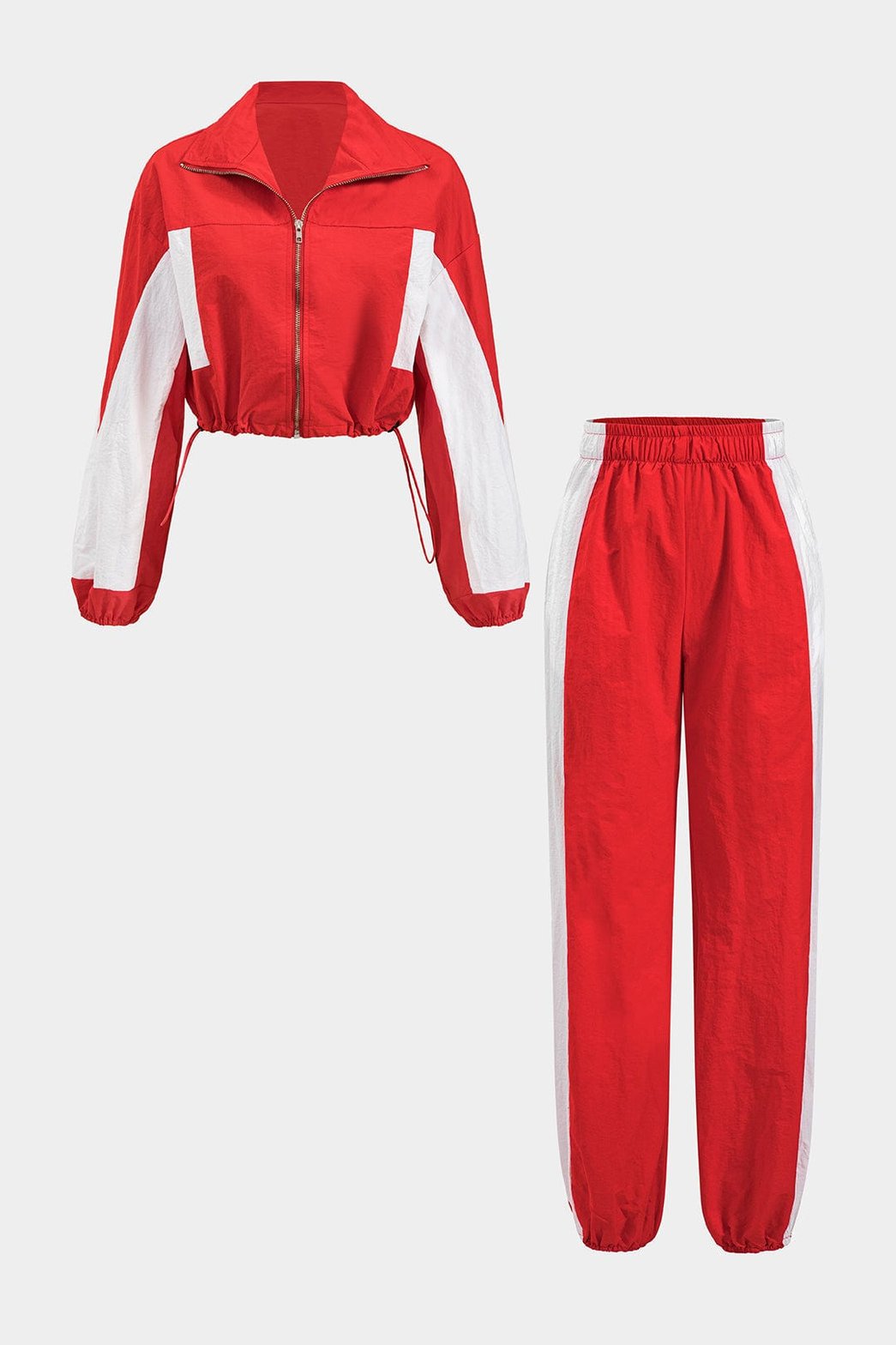 Ensemble sportswear rouge et blanc zippé soleil