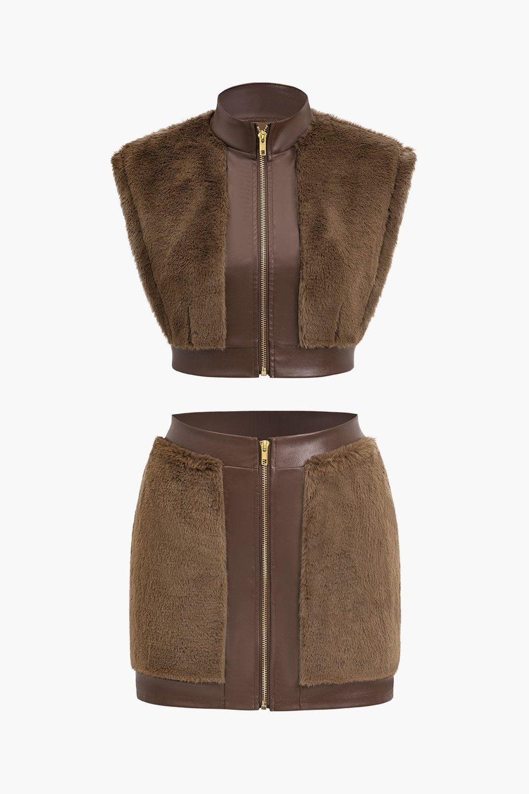 Ensemble fausse fourrure marron élégant douceur