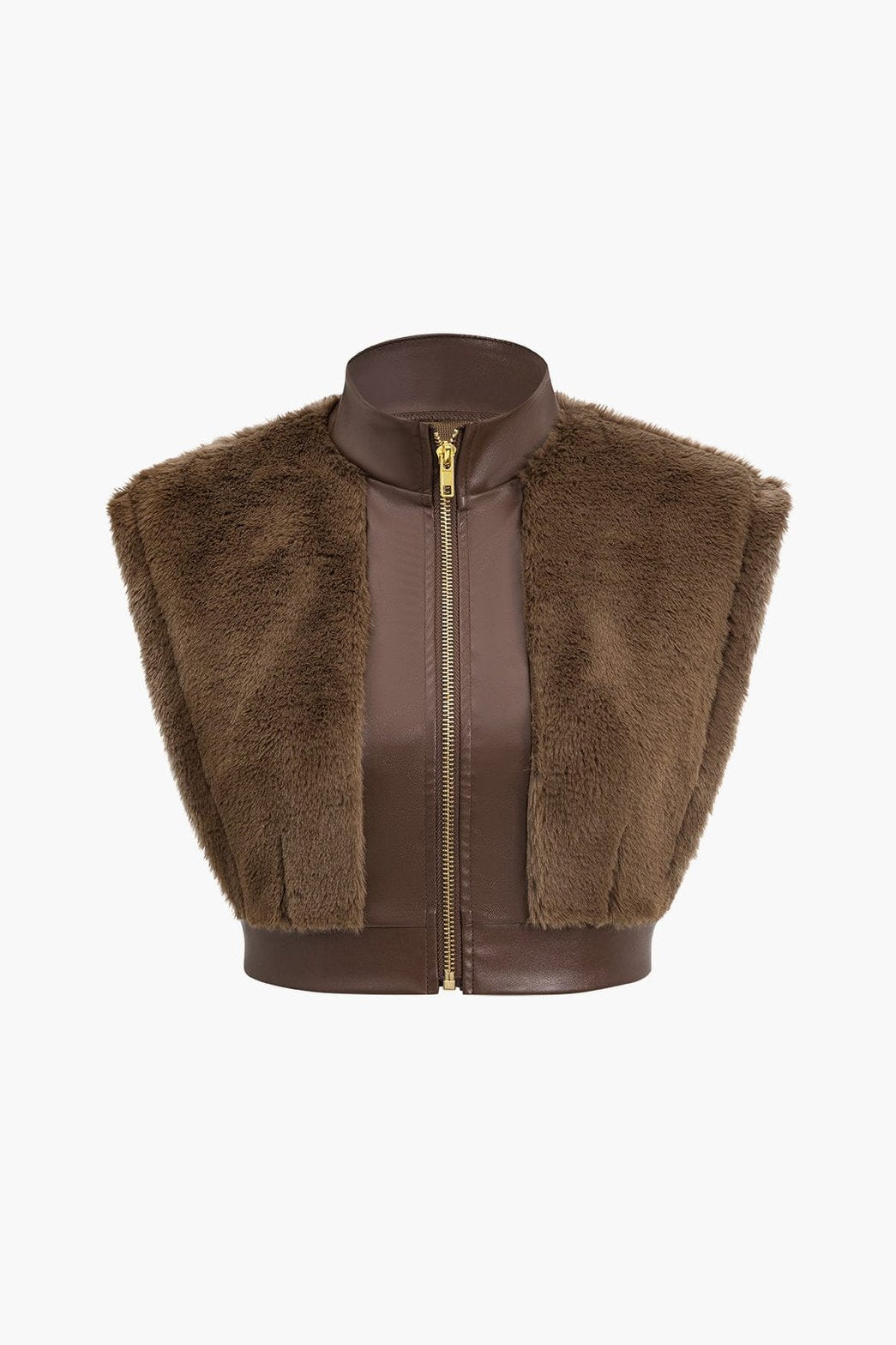 Top court fausse fourrure marron tendance