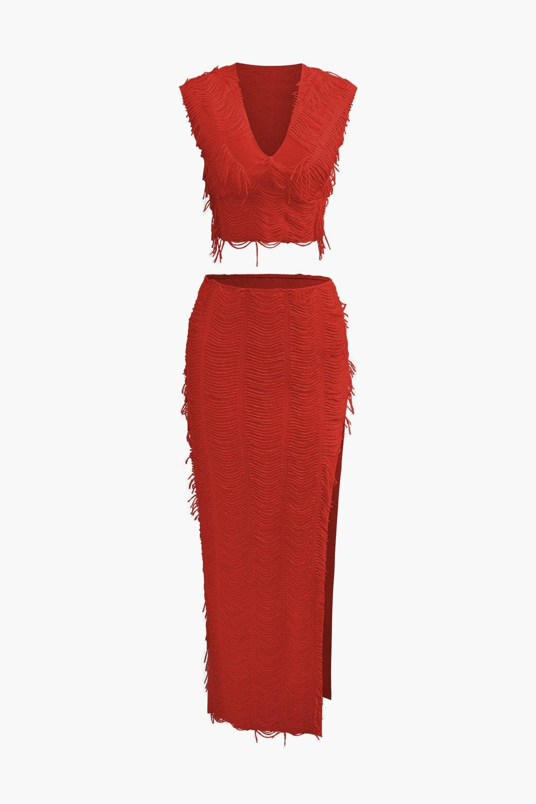 Ensemble Texturé Col V avec Jupe Longue