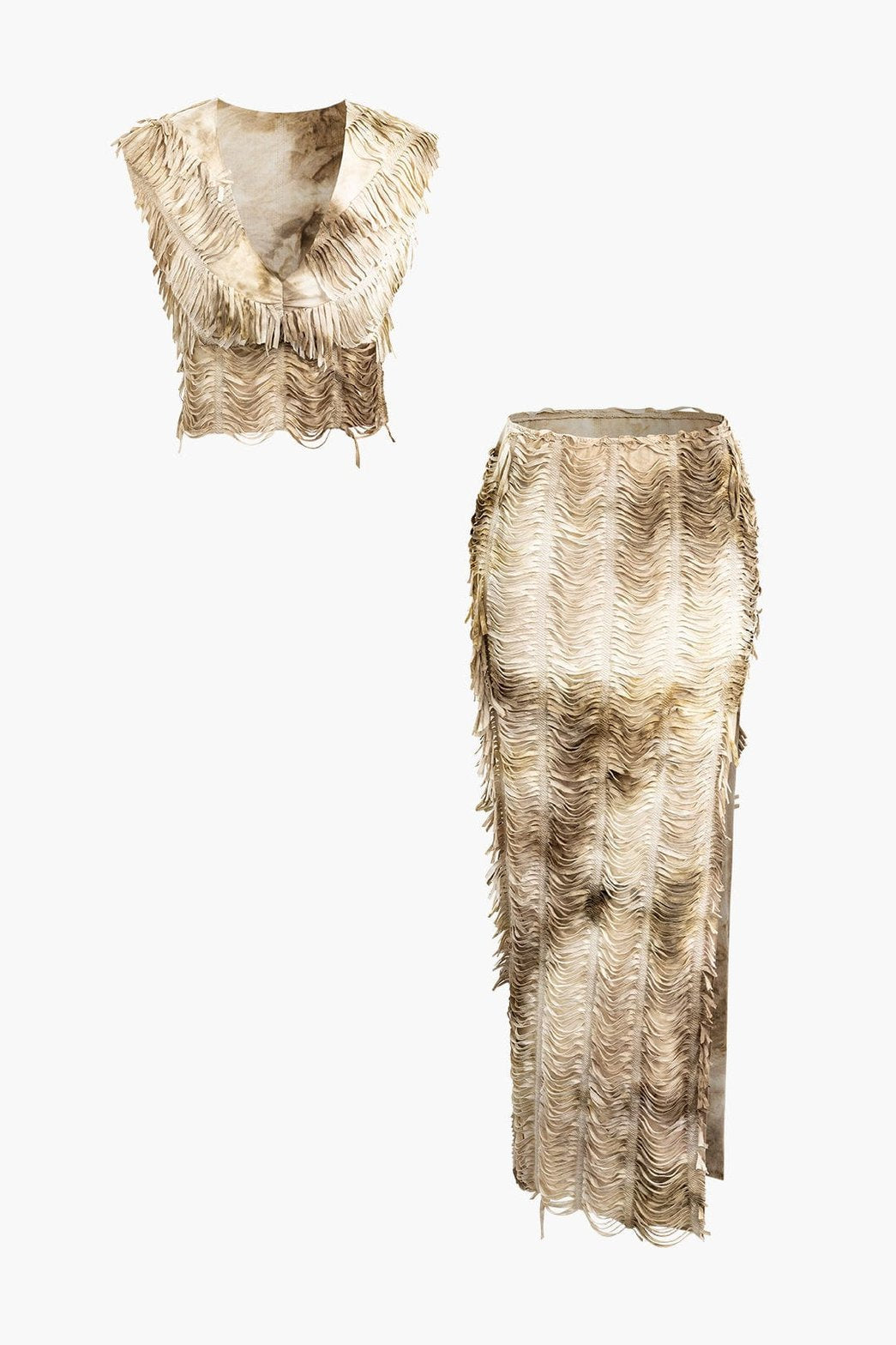 Ensemble Texturé Col V avec Jupe Longue