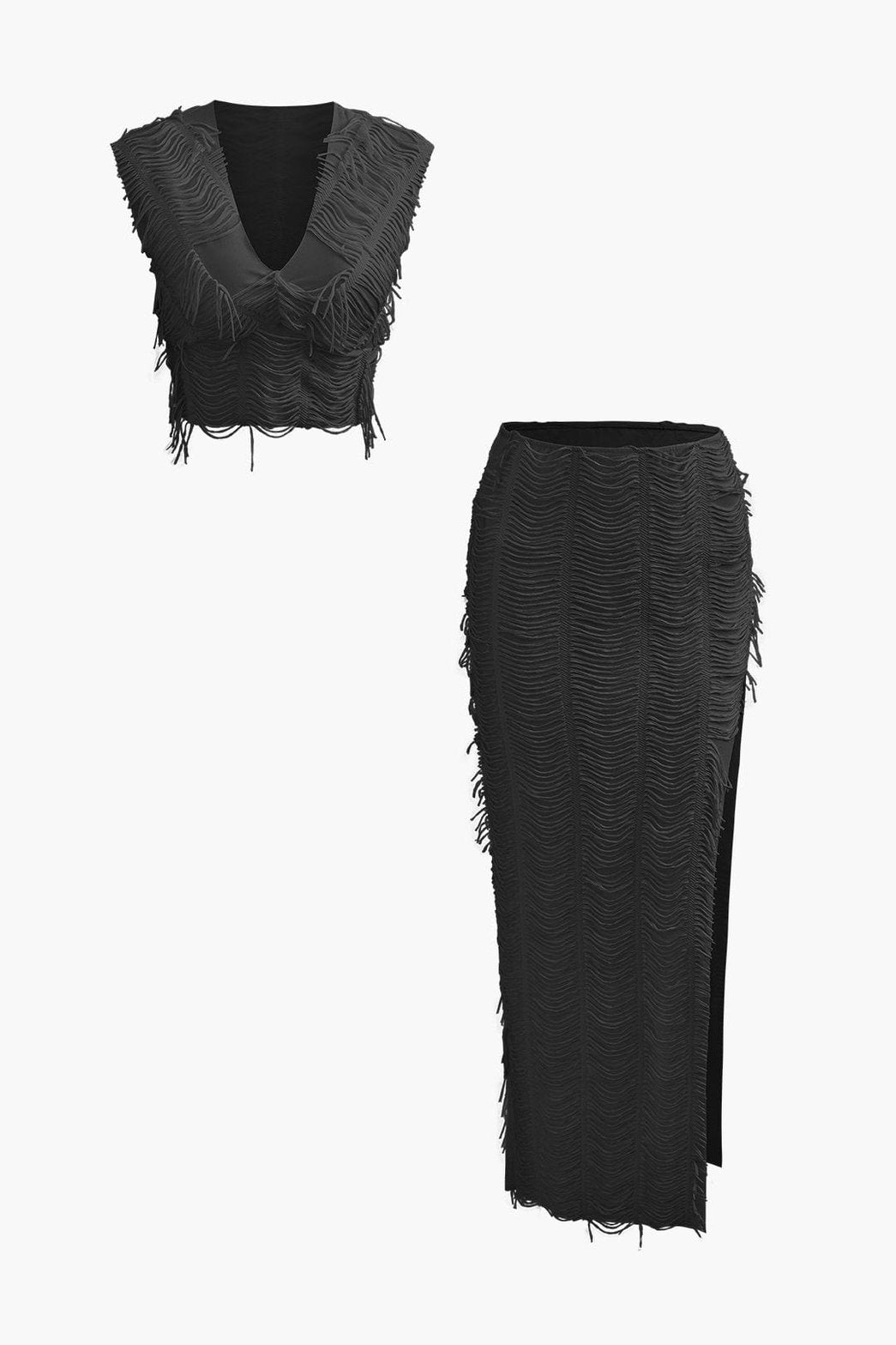 Ensemble Texturé Col V avec Jupe Longue