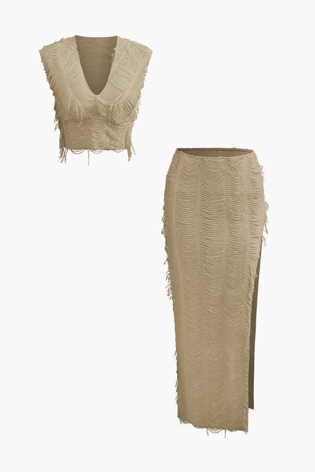 Ensemble Texturé Col V avec Jupe Longue