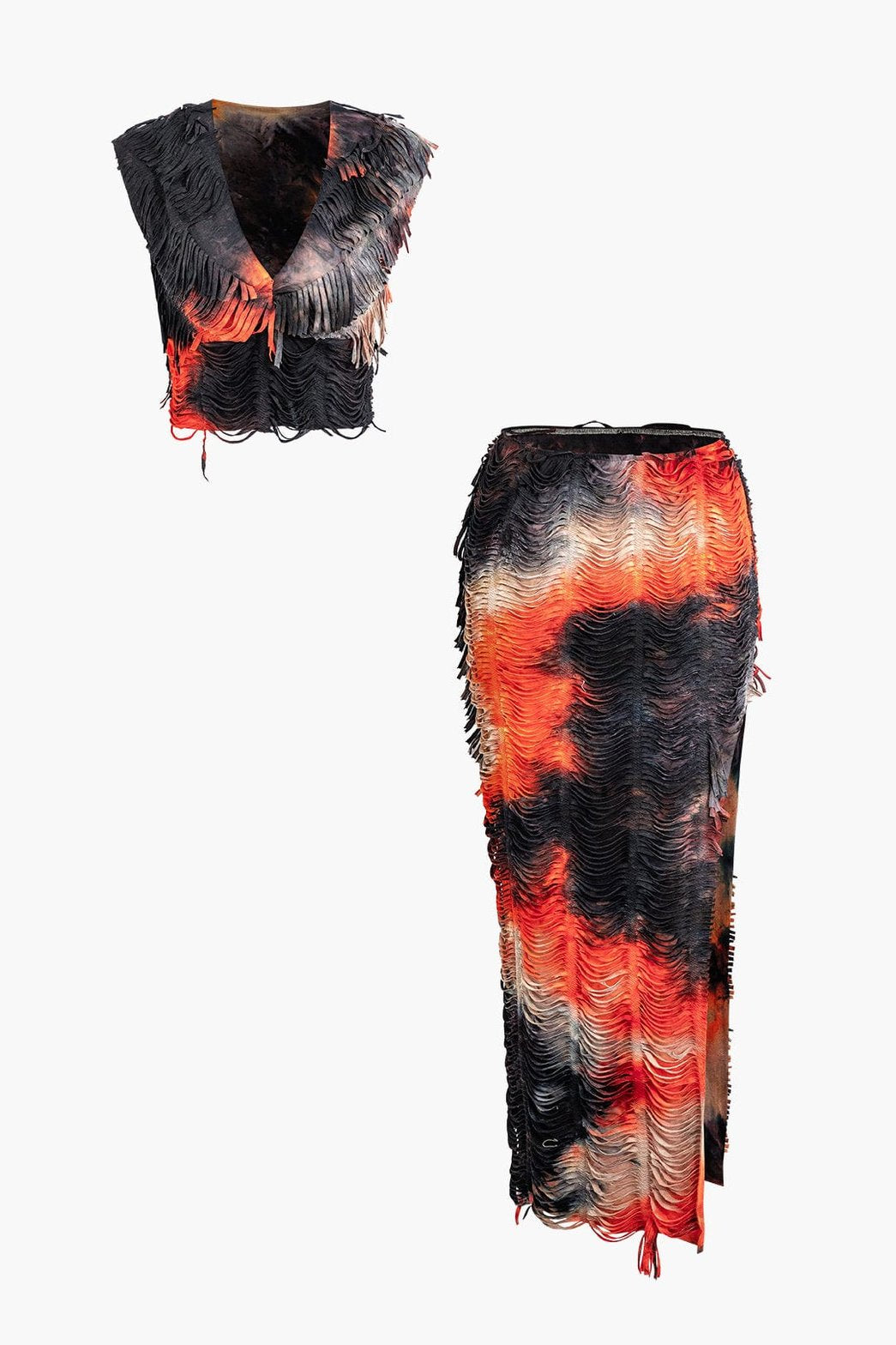 Ensemble Texturé Col V avec Jupe Longue