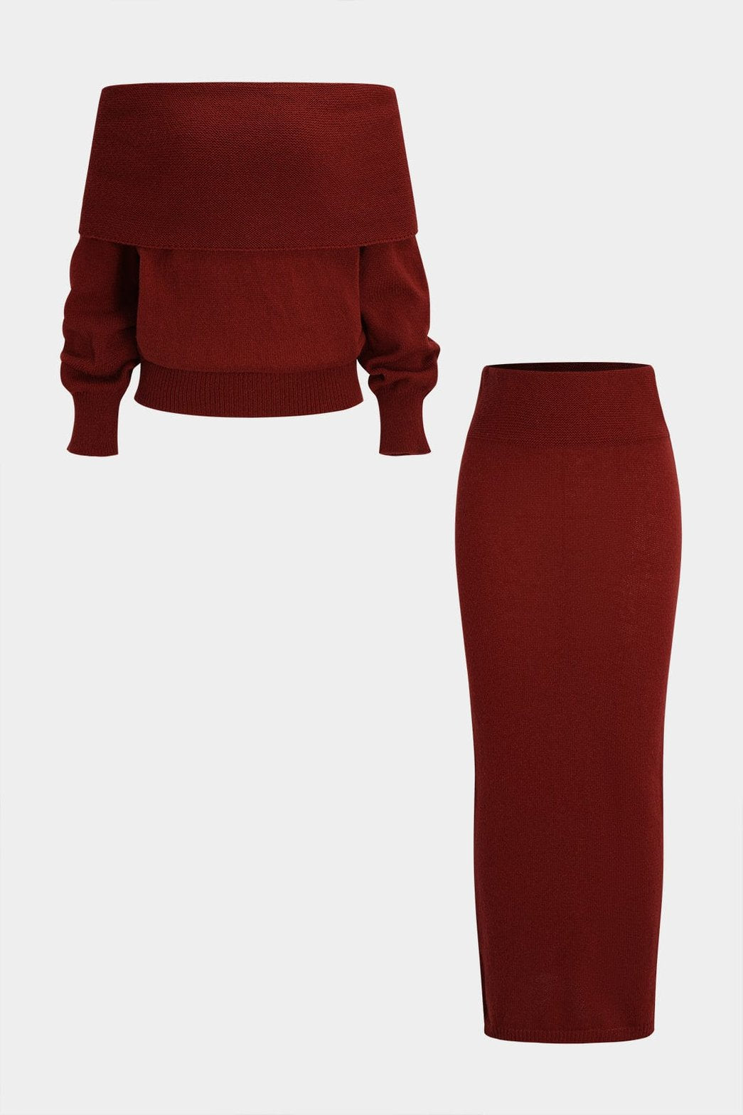 Ensemble tricot bordeaux épaules dénudées doux