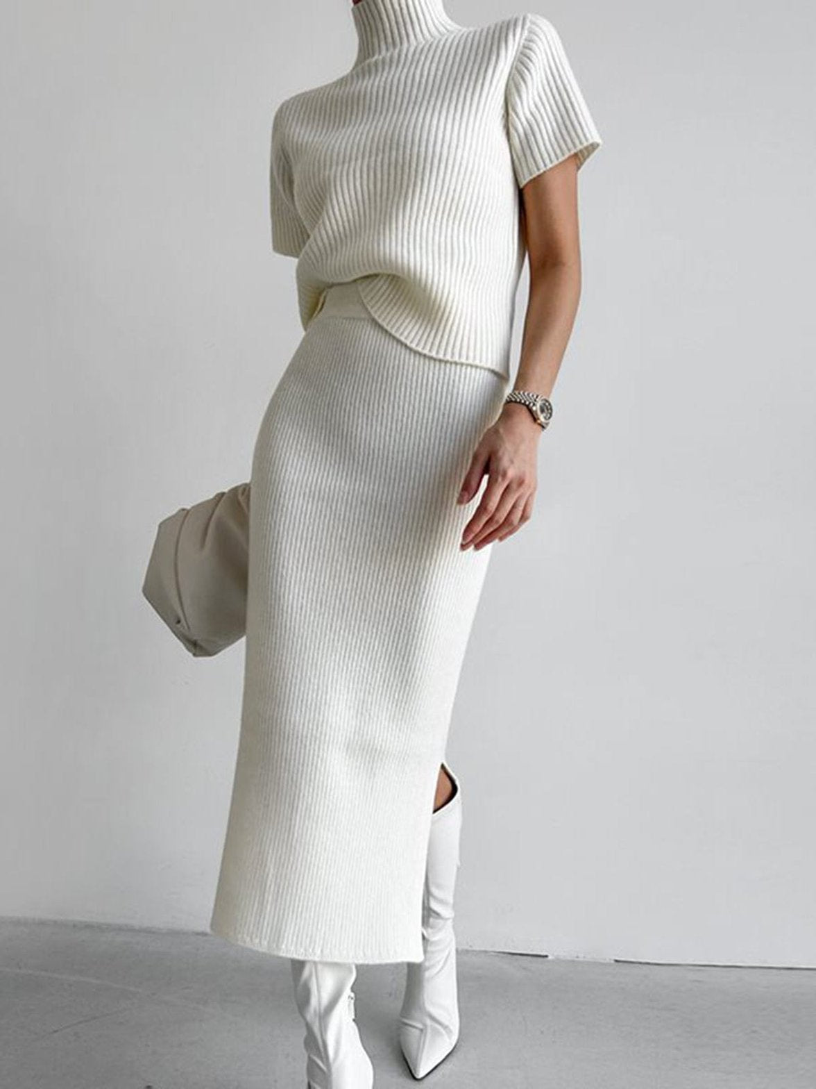 Ensemble coordonné blanc côtelé douceur
