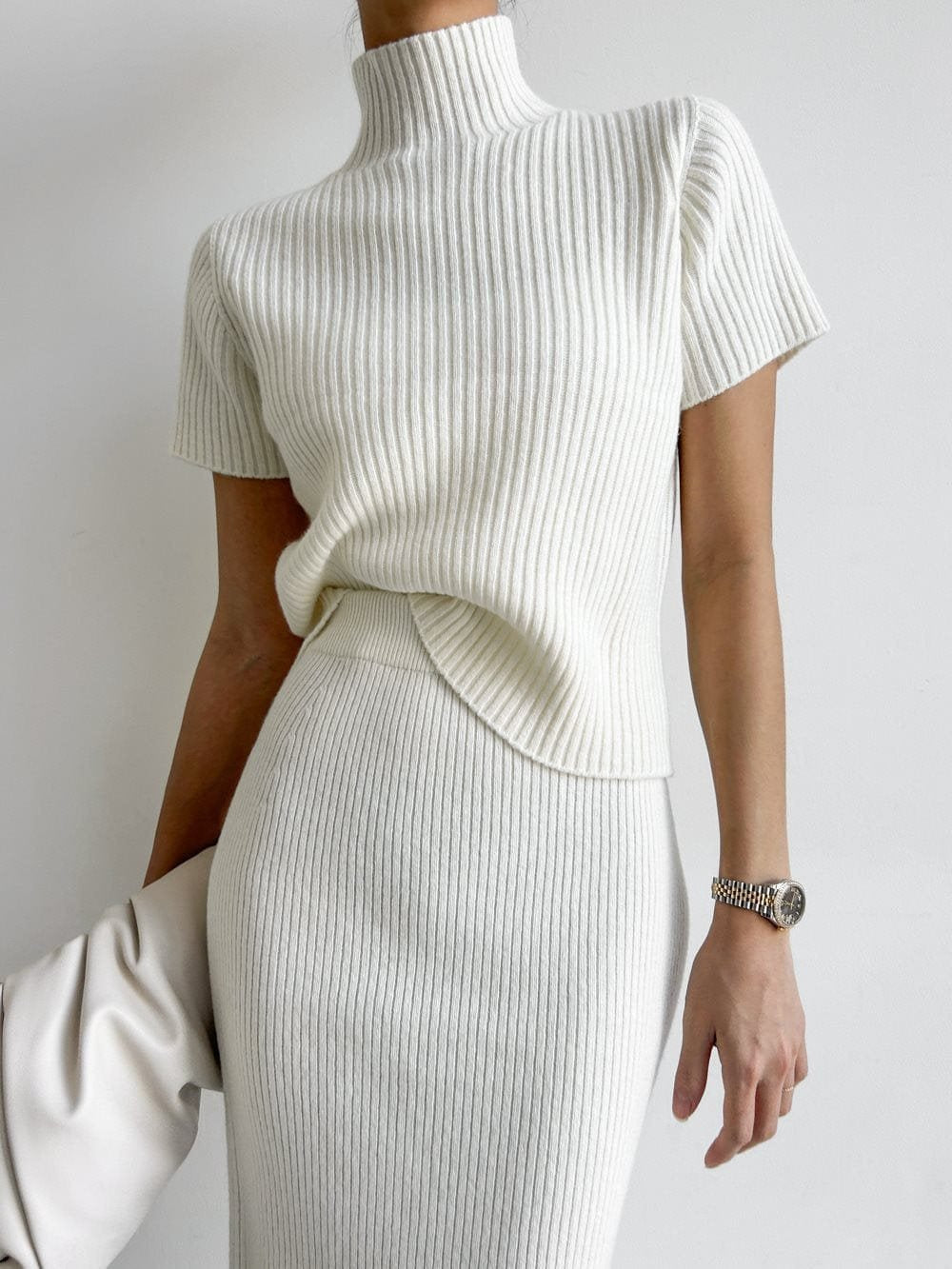 Ensemble blanc jupe longue tricot grâce
