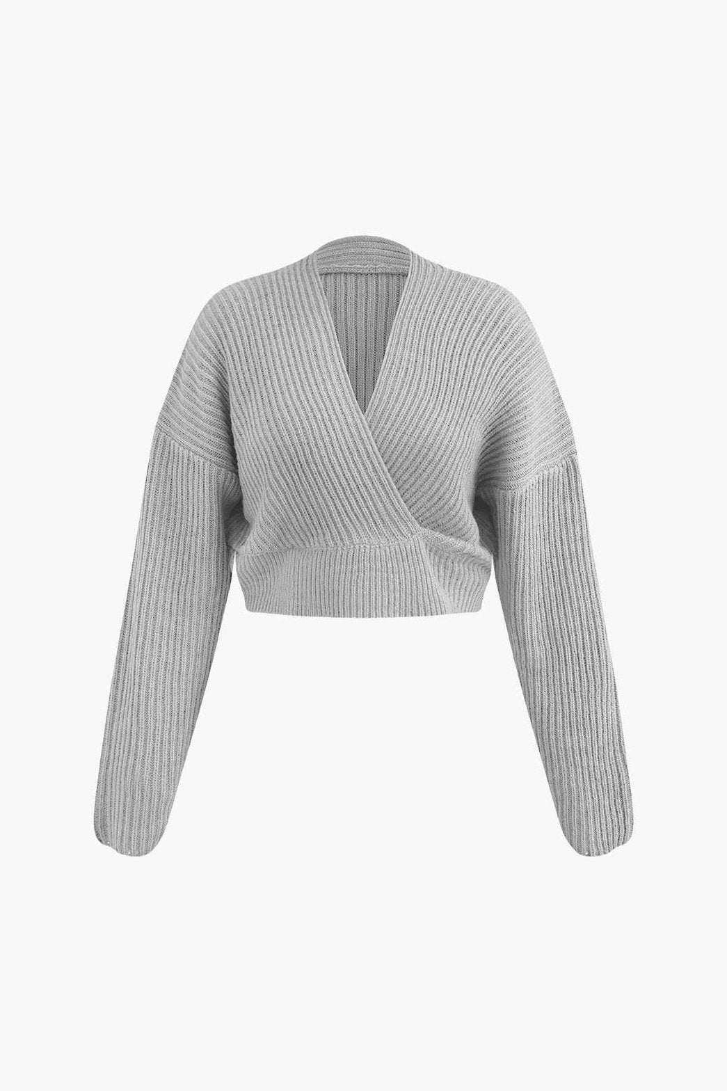 Ensemble Tricot Côtelé Pull Col V et Jupe