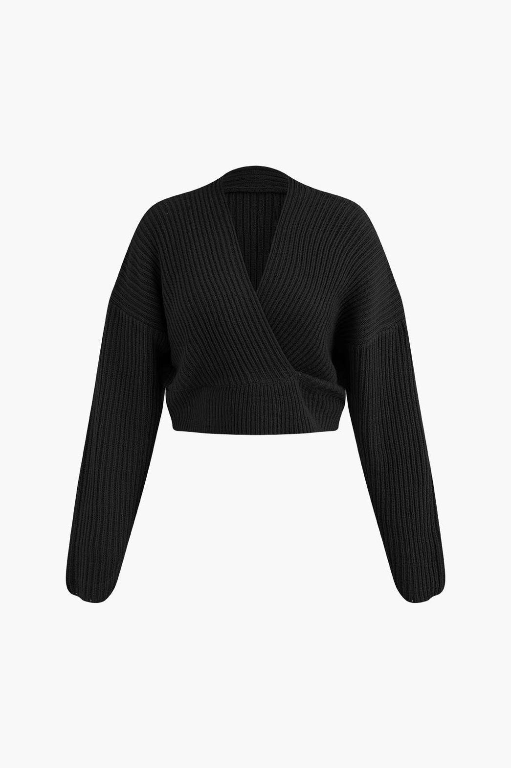 Ensemble Tricot Côtelé Pull Col V et Jupe