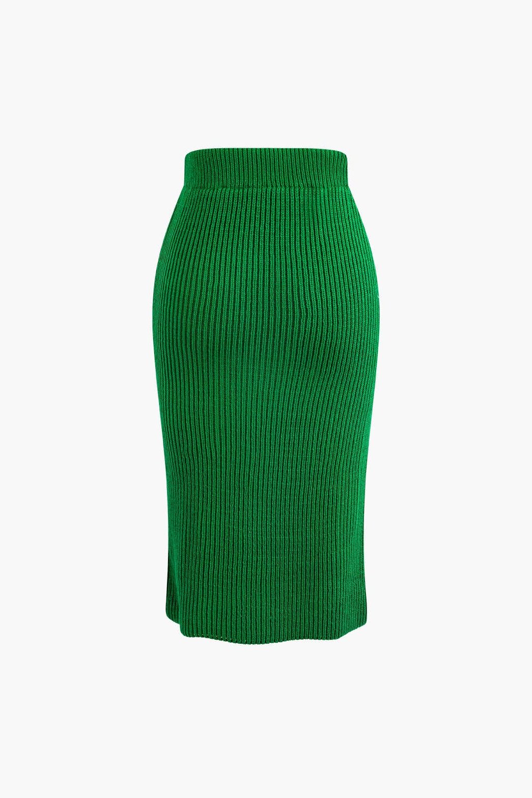 Ensemble Tricot Côtelé Pull Col V et Jupe