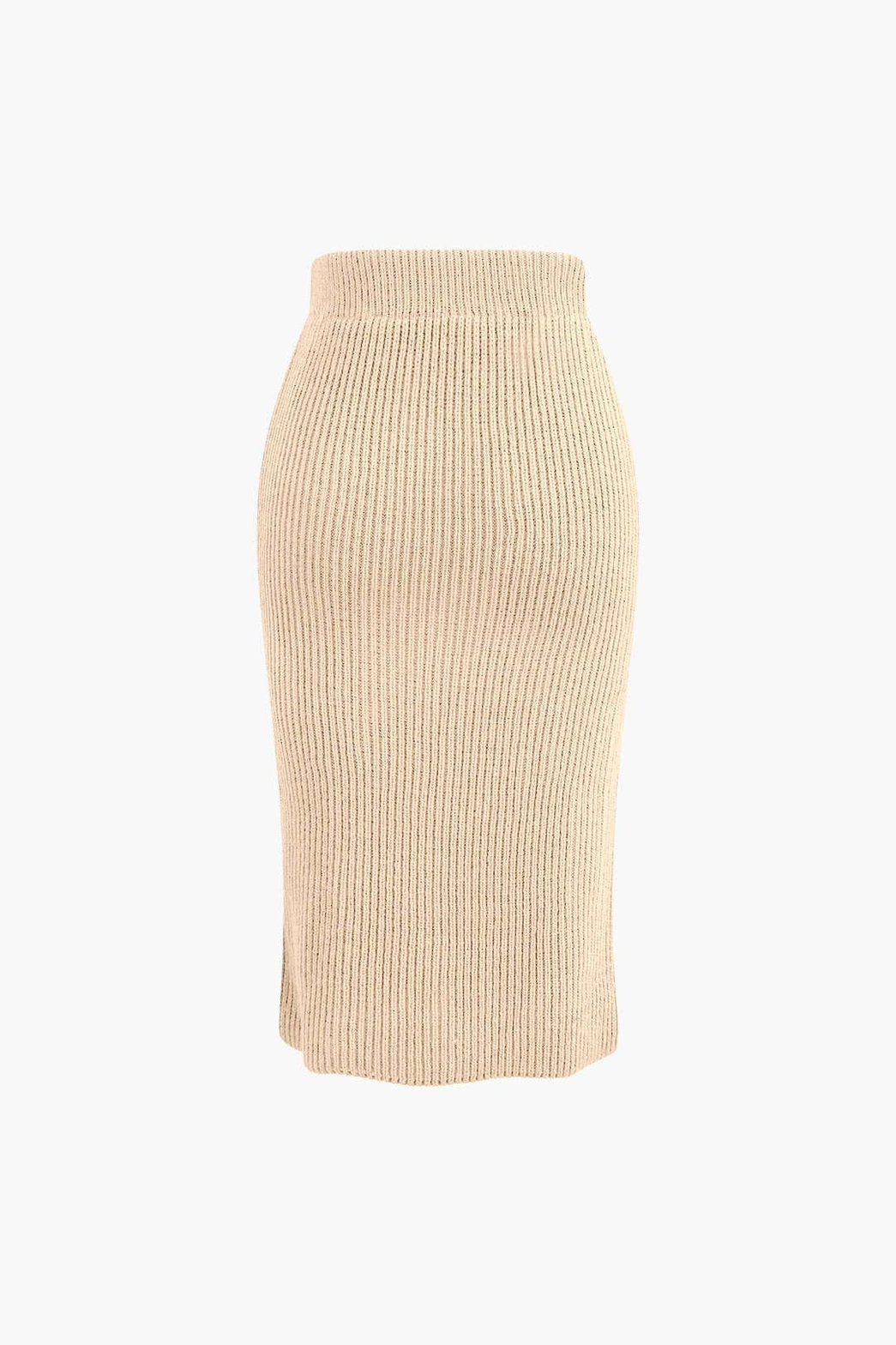Ensemble Tricot Côtelé Pull Col V et Jupe