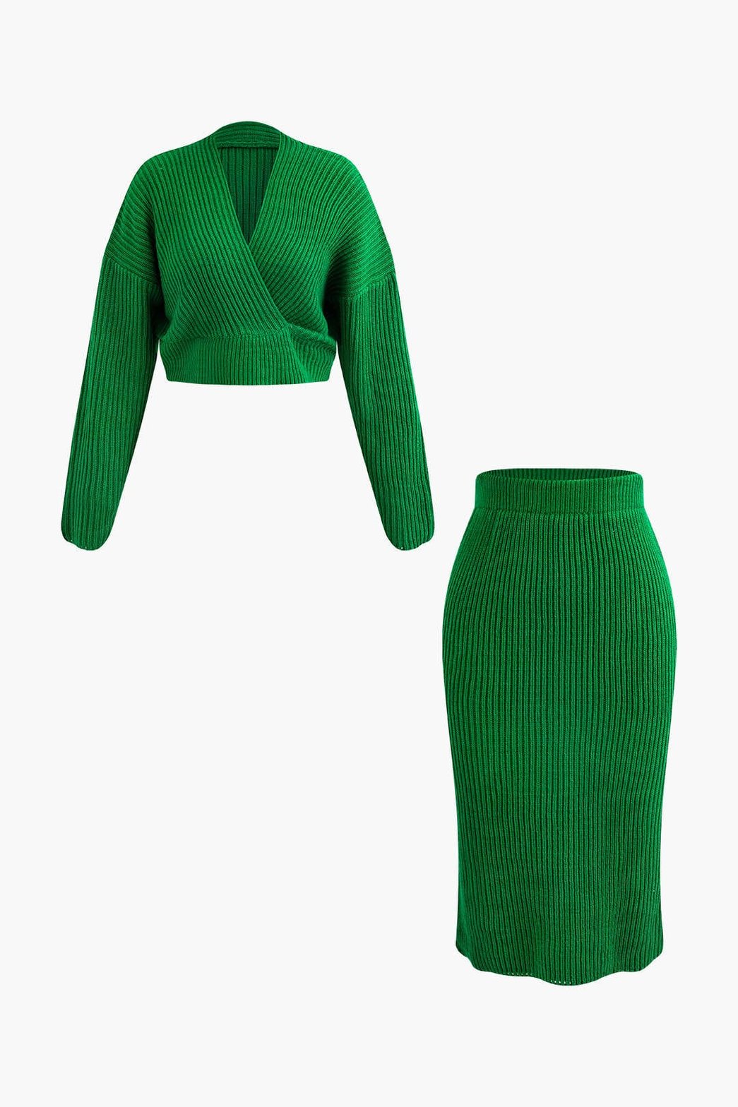 Ensemble vert tricot côtelé élégant harmonie