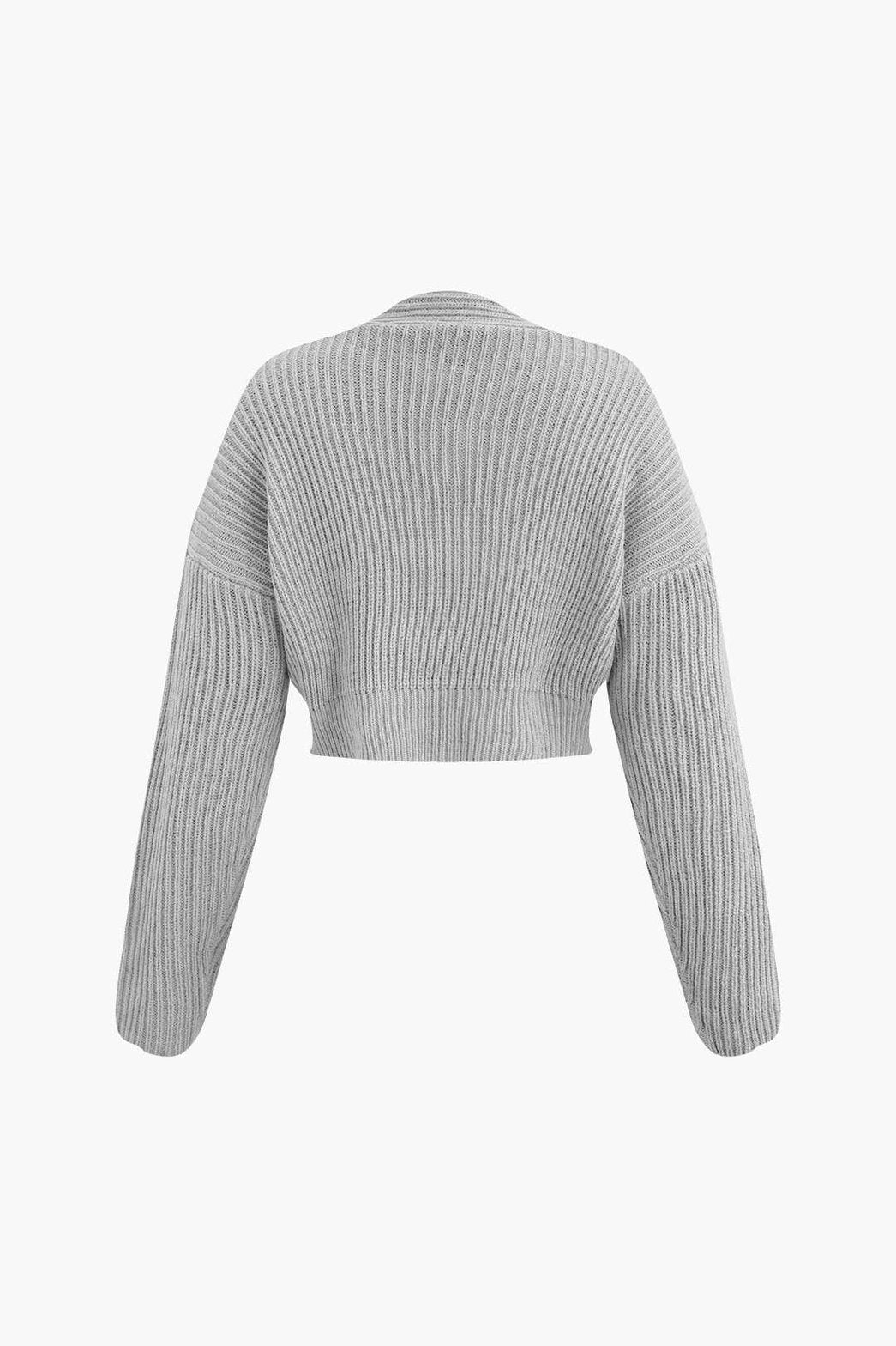 Ensemble Tricot Côtelé Pull Col V et Jupe