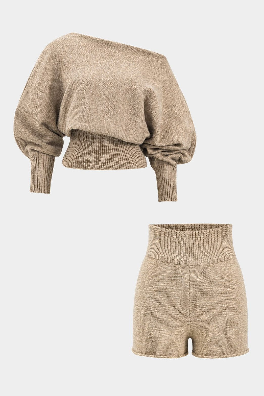 Ensemble tricot beige col bateau vue avant soleil