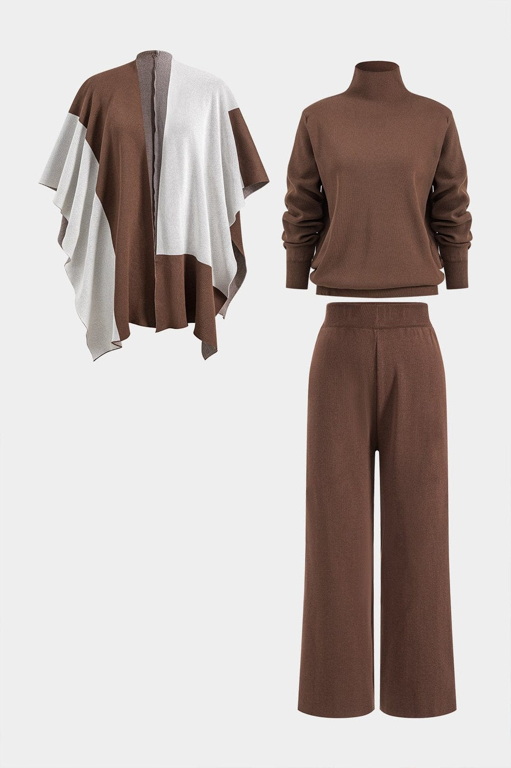 Ensemble tricot col montant bicolore marron et blanc douceur